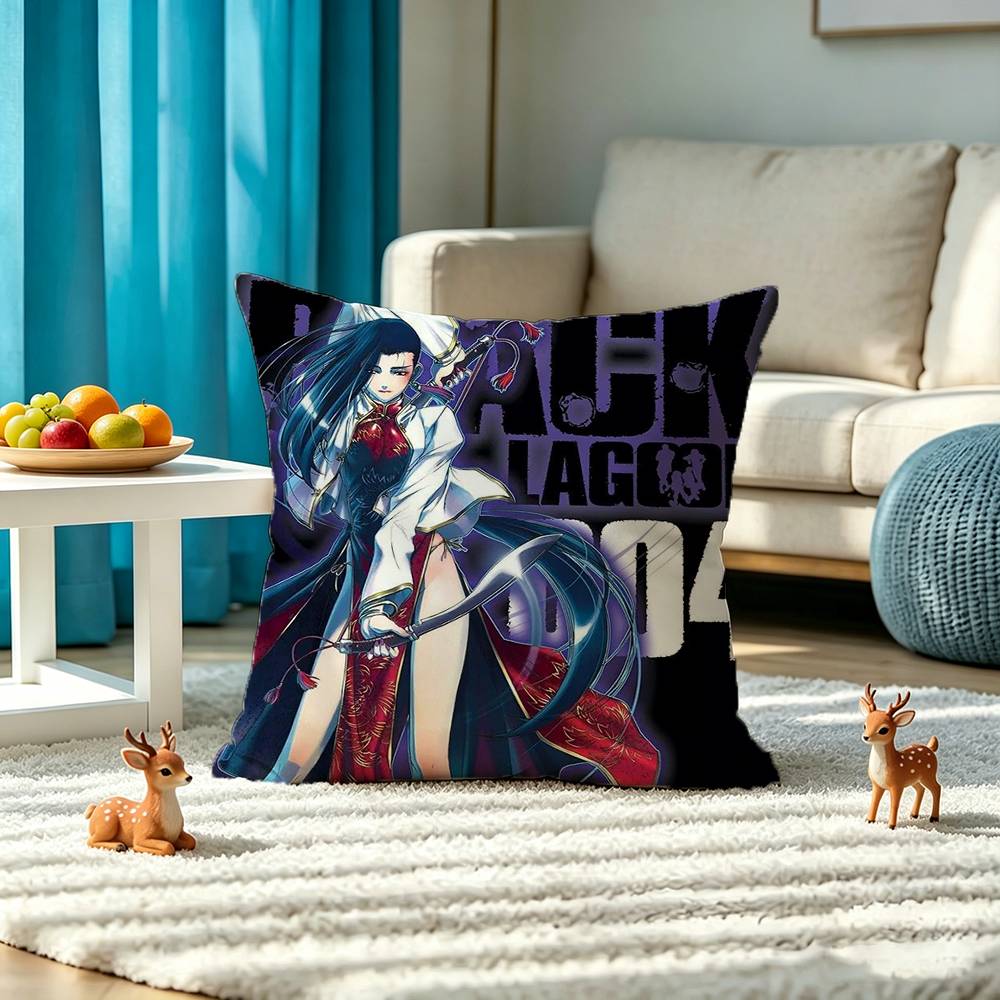 Black -L-Lagoon ANIME Square Double-Sided printed Pillow Case Bedroom Bedside Pillow Sofa Cushion Cover