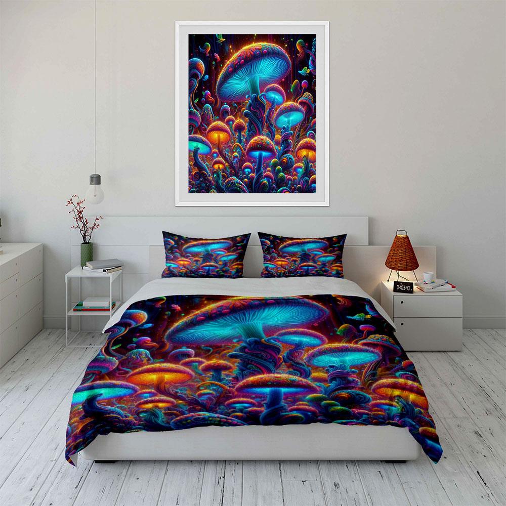 Glowing Psychedelic Mushroom Set Bedding Duvet Cover Set Duvet Cover Pillowcases (1 * Duvet Cover 2 * Pillowcases, without duvet insert)