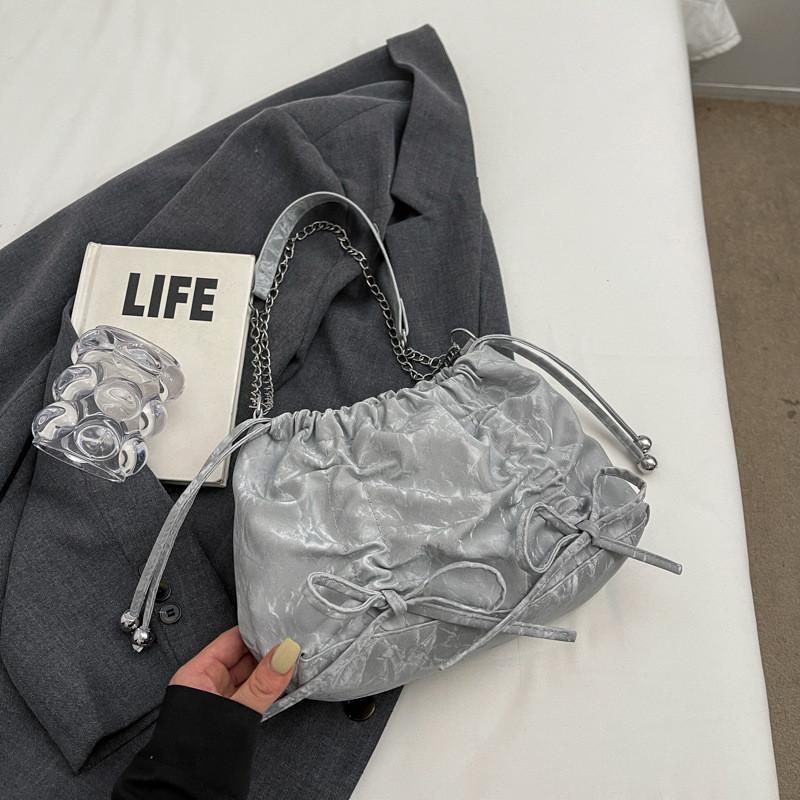 Fashionable Sweet Bowknot Shoulder Bag For Women In Elegant Colors With Roomy Capacity Silver