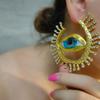 Unique Alien Pupil Ear Drop Exaggerate Irregular Earwear Circular Blue Eye Ear Loop Big Hoop Earring Retro Jewelry