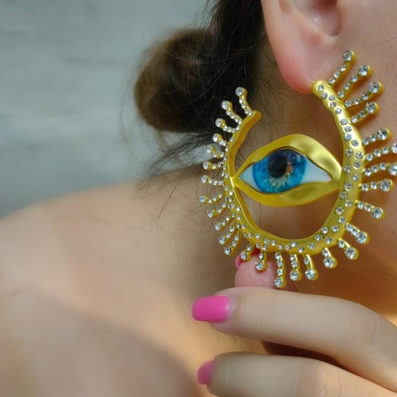 Unique Alien Pupil Ear Drop Exaggerate Irregular Earwear Circular Blue Eye Ear Loop Big Hoop Earring Retro Jewelry