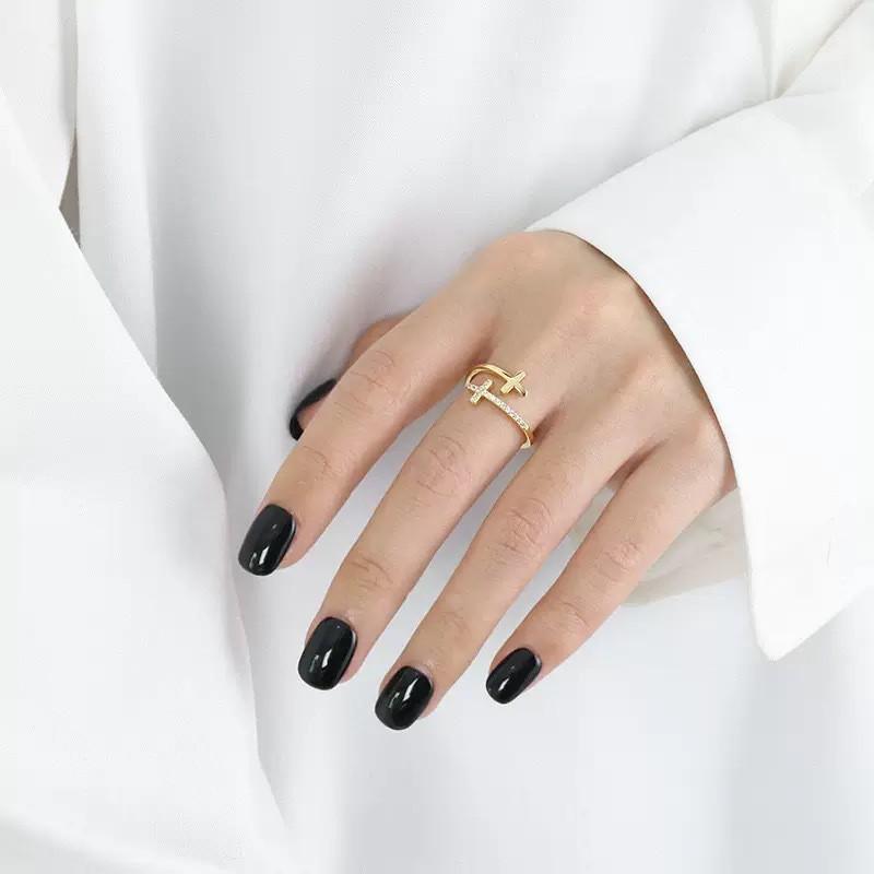 Verstellbarer Sterling-Kreuzring mit Zirkonia-Steinen für Herren und Damen Geometrischer Modeschmuck