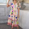 Women's Fashion Casual Bohemian Vacation High Waist Geometric Color Block Patchwork Printed Dresses