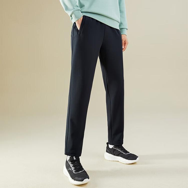 Anta KT Series Solid Color Logo Mid-Waist Fleece Straight Leg Casual Pants Men bottoms Black 952241520-1