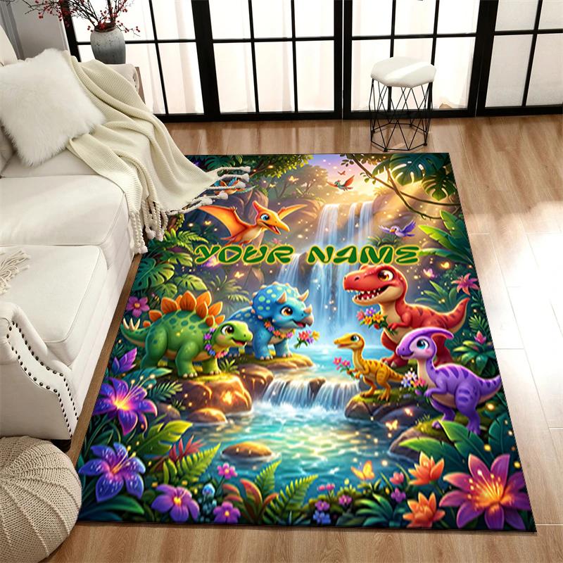 1PC Custom Name Dinosaur Adventure Fantasy Forest Theme Floor Mat Ideal for Living Room, Game Rooms, Office, Bedroom,Floor Mat Playful Design