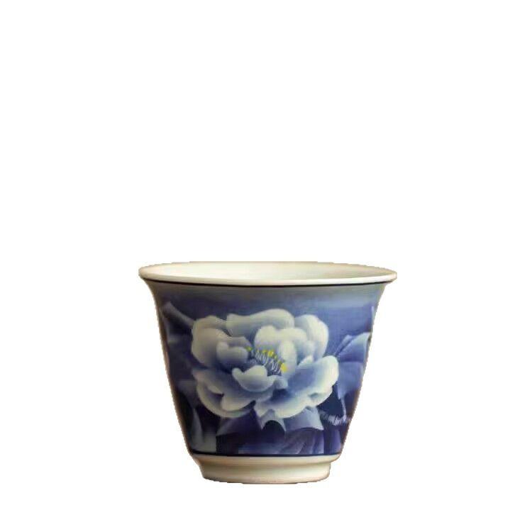 Blue And White Hibiscus Flower Three Talents Cover Bowl, One Pot, Two Cups Of Tea Bowl, Tea Cup, Kung Fu Tea Set, Household Teapot, Tea Cup