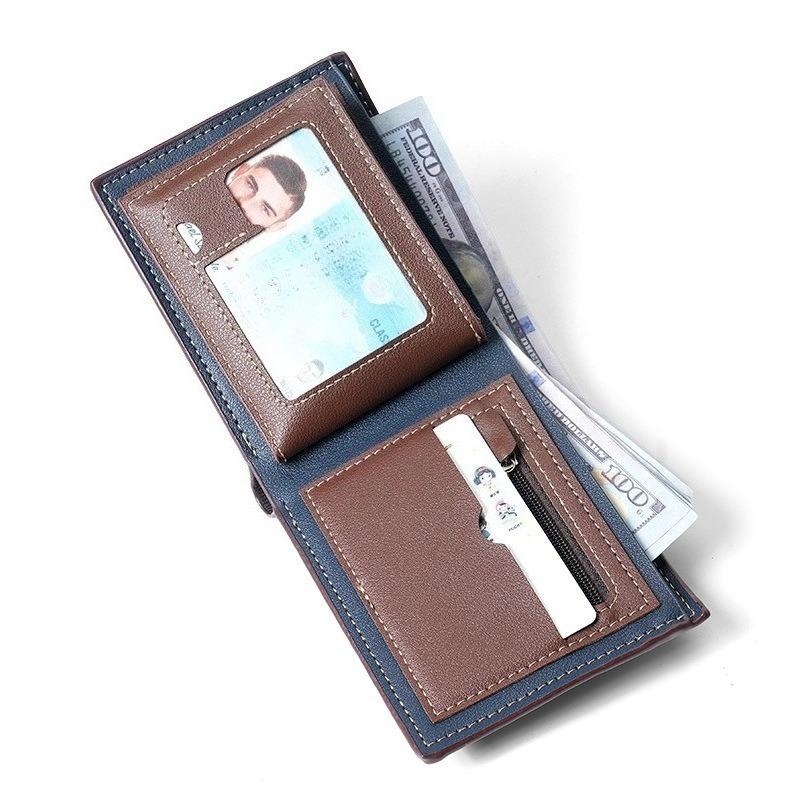 Men’s Slim Bifold Wallet Leather Short Wallet Vintage Business Card Holder Cash Pocket Compact Purse