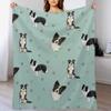 Collie Pattern Blue Painting Throw Blanket Warm Accent Blanket for Living Room Decoration