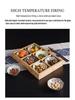 Nine-Compartment Solid Wood & Ceramic Tray for Dried Fruits, Nuts & Tea Snacks - Chinese & Japanese Style.