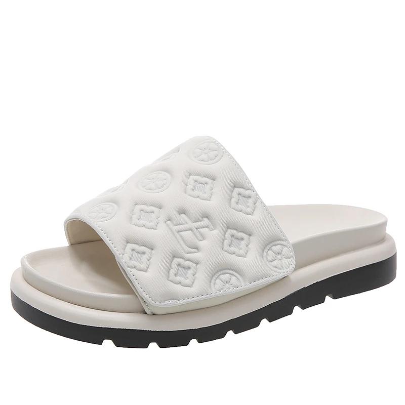 Fashion Magic Tape Flat Slippers Women Summer Luxury Shoes Brand Platform Sandals Ladies Height Increase Flats Slides Women Slippers