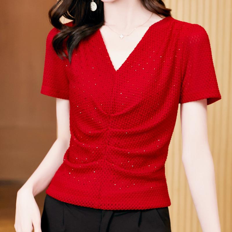 Trendy 2023 V-Neck Slim-Fit Pleated Summer T-Shirt