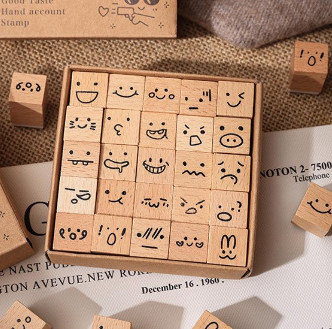 Beautiful Wooden Plant & Weather Stamps Set - 25 Fun Designs: Butterfly, Expression, Journal Decoration