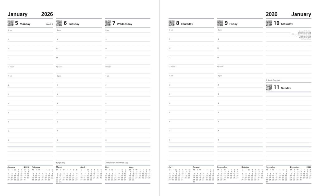 Let's Planner 2026, January Start, Quarto Weekly Classic Black, 26-C32YIBK, Officially Imported