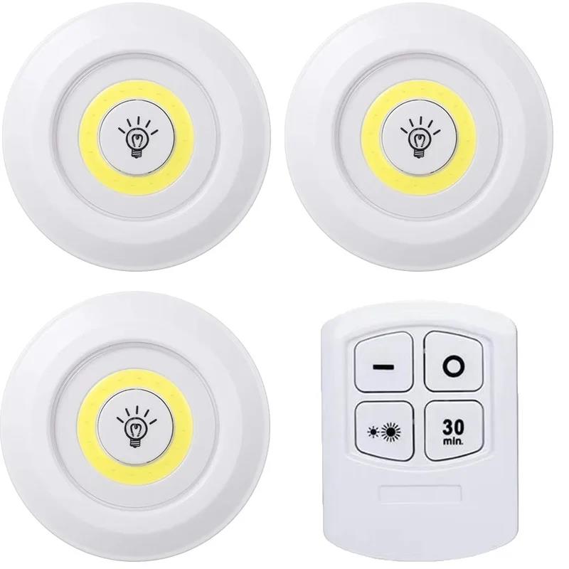 Smart Wireless LED Night Light Dimming Lights Touch Lamp Round with Remote Control for Indoor Kitchen Furniture Cabinet Wardrobe