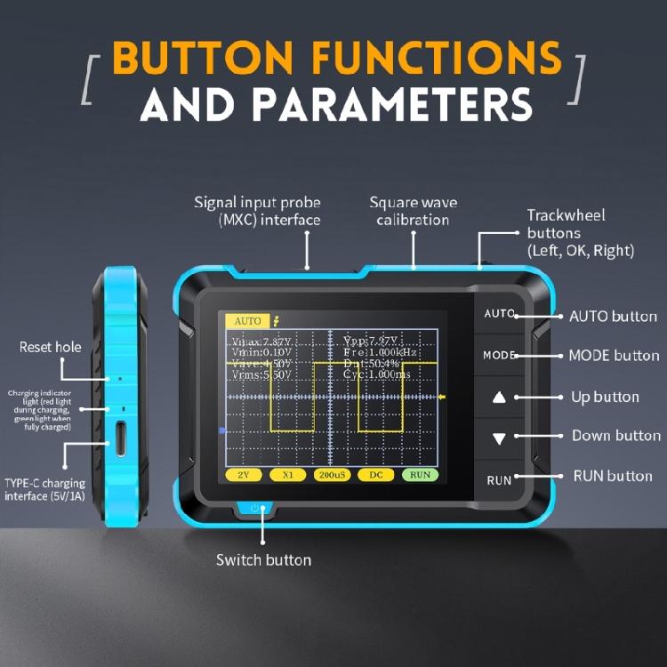 Multi Function Digital Oscilloscope with 200Khz Bandwidth Waveform Generator