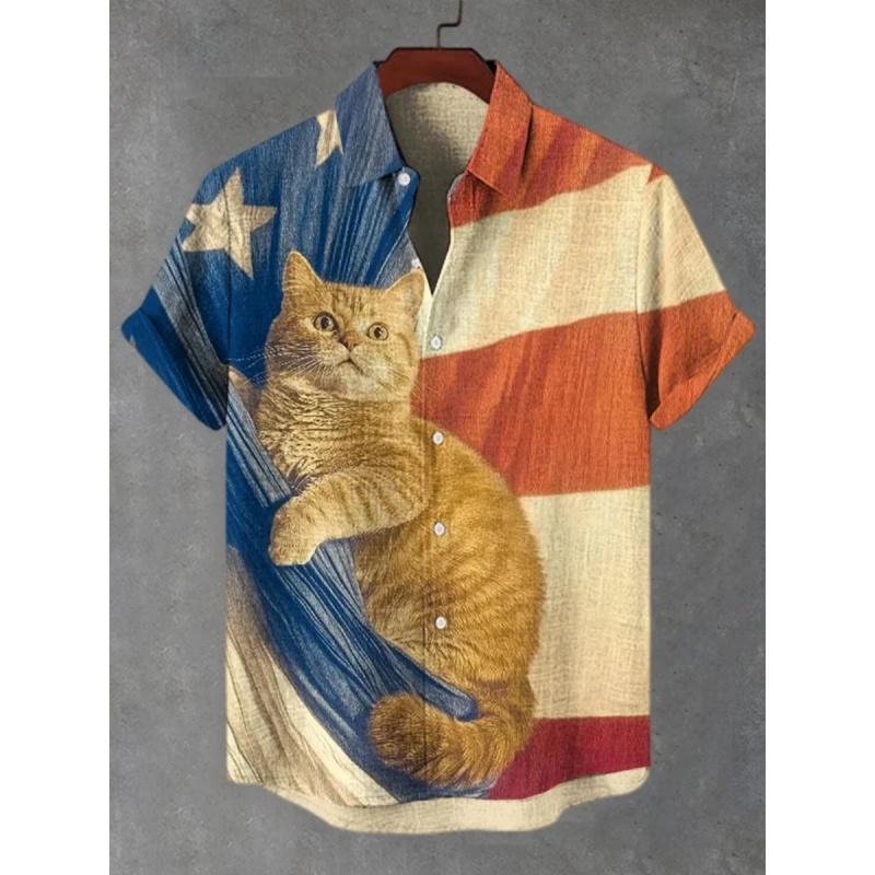 3D Printed Fun Cat Fish Hawaiian Shirt for Men Cute Animals Pattern Aloha Shirts Summer Short Sleeve Tops Street