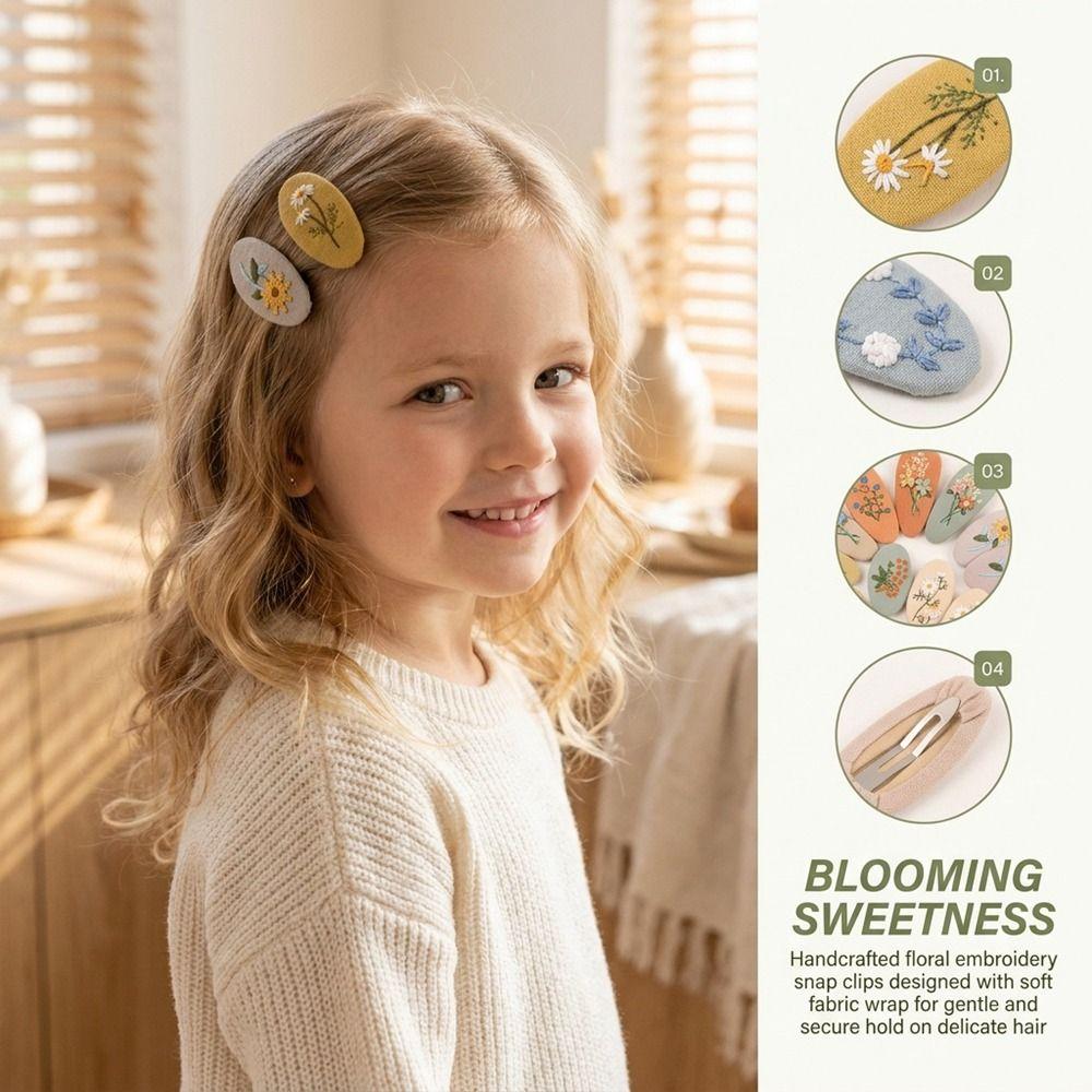 Oval Fabric Embroidery Hair Clip 2Pcs/set Children's Hair Accessories Party