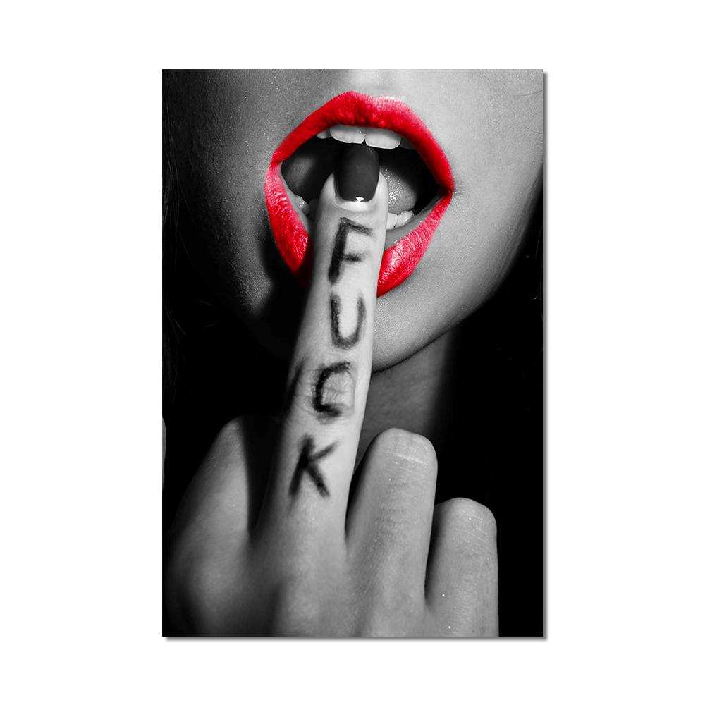 Lábios vermelhos sensuais, retrato feminino, pintura artística, pôsteres e gravuras em tela, arte de parede escandinava, pintura de decoração de sala de estar