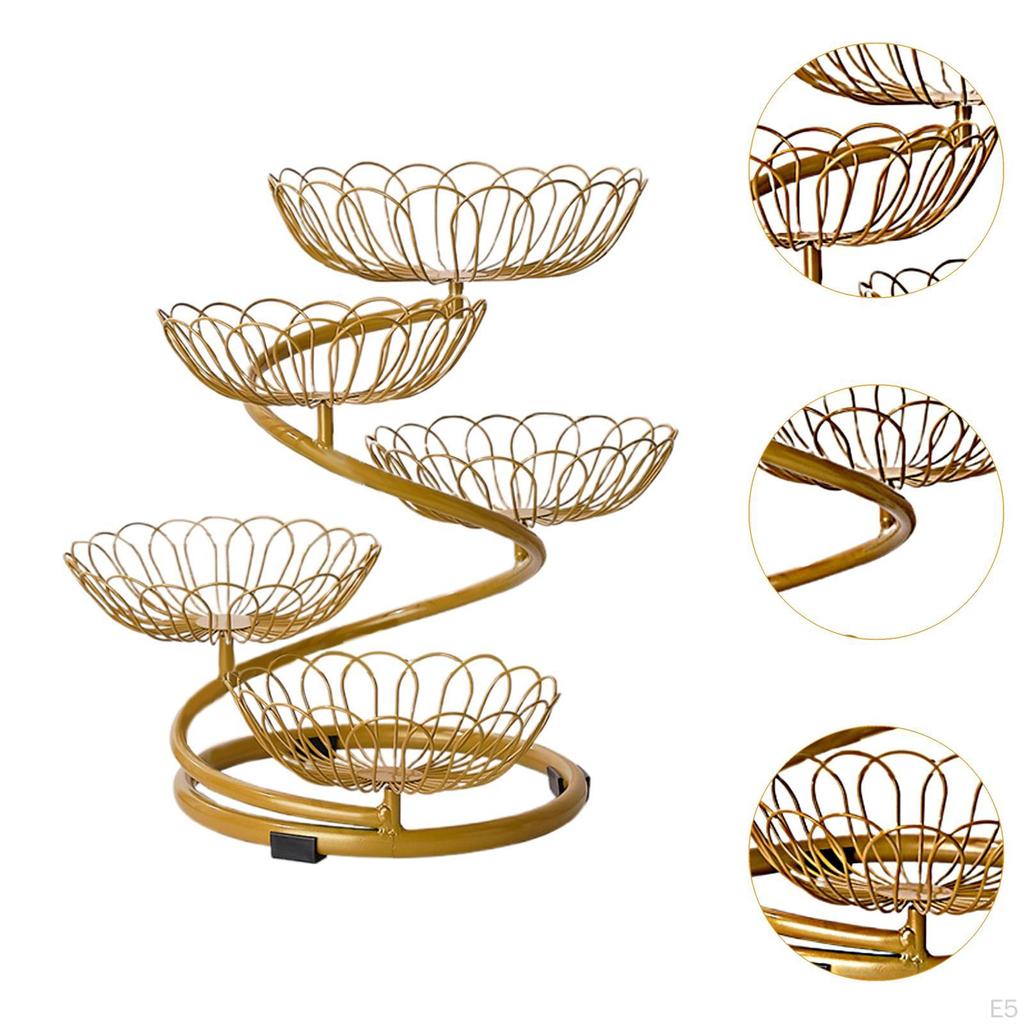 5 Tier Fruit Basket Bowl Fruits Stand Holder Organizer Storage Baskets Metal Wire