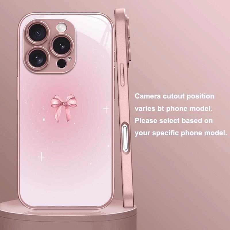 Sweet Pink Bow Tempered Glass Mobile Phone Case Suitable for iPhone 17 16 15 14 13 12 11 Pro/ Max /Plus Anti-fall and Shockproof
