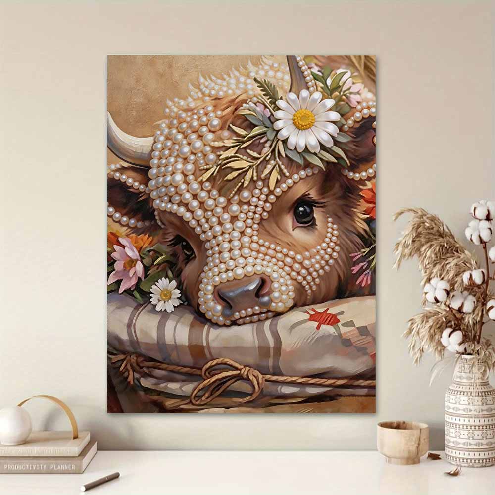Frameless Cute Calf Pearl Painting Kit 30x40cm Floral DIY Pearl Art Elegant Gem Art for Home Wall Decoration Perfect for Living Room & Bedroom
