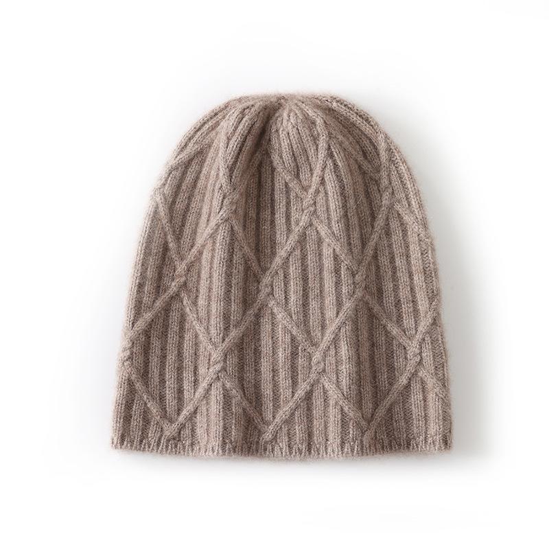 Cashmere hat solid color knitted rhombus knitted wool warm headgear cold hat winter
