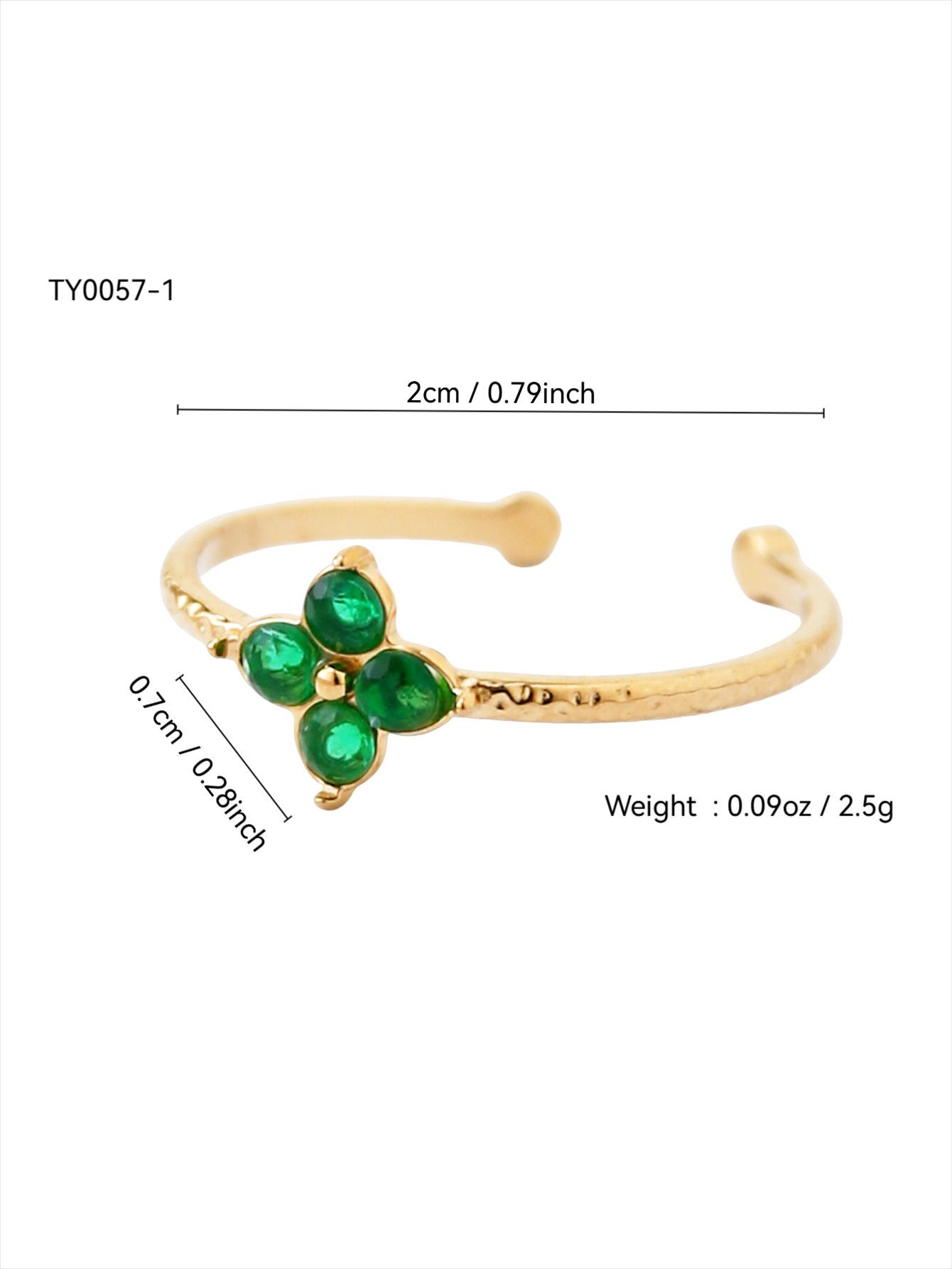 

Fashion Elegant Charm Light Luxury Premium Feeling Stainless Steel 18K Gold Plated Diamond Clover Open End Ring Female