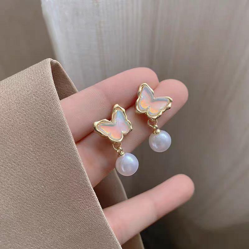 

Весна 2025 года, высококачественные серьги с бабочками из голубого жемчуга для женщин Butterfly Pearl Earrings золотой