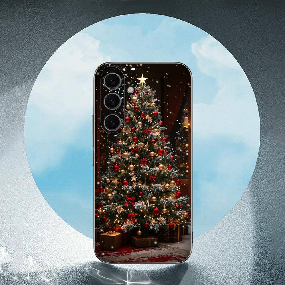 Merry Christmas Tree For Samsung Galaxy S25 S24 S23 Ultra S22 S21 Plus S20 Black Soft Silicone Protective Case