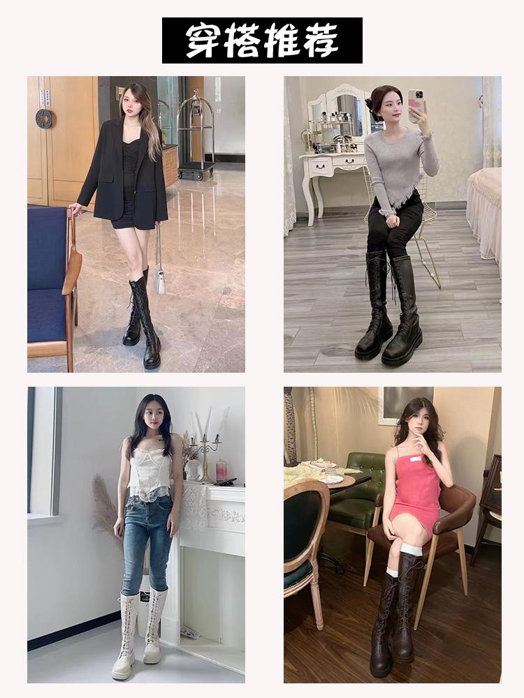 Platform women's shoes but knee boots Skinny boots Lace-up knight boots Autumn and winter white small long boots Women's tall boots