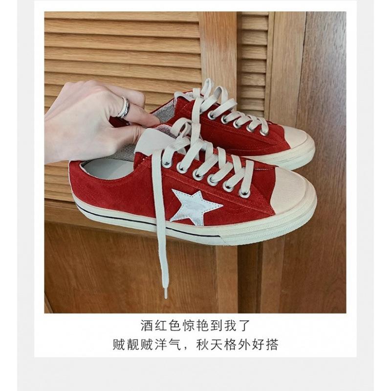 

~ Horse leather retro round head low-top versatile small dirty shoes star casual canvas shoes board shoes 40 червоний