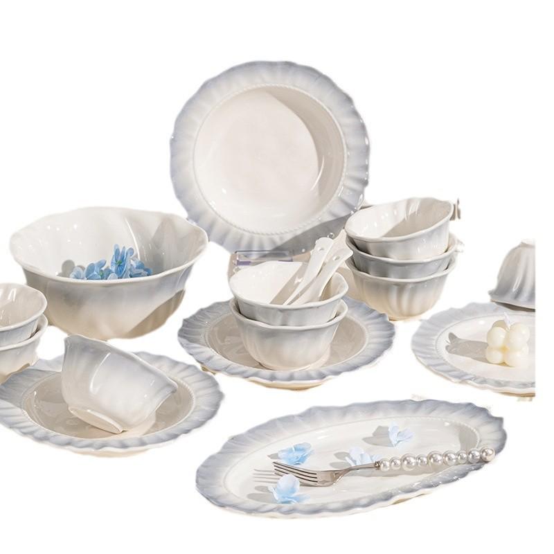 Yanyu Jiangnan Dishes Set Underglaze Color Ceramic Bowl Housewarming Gift Advanced Ceramic Tableware Gradual Change