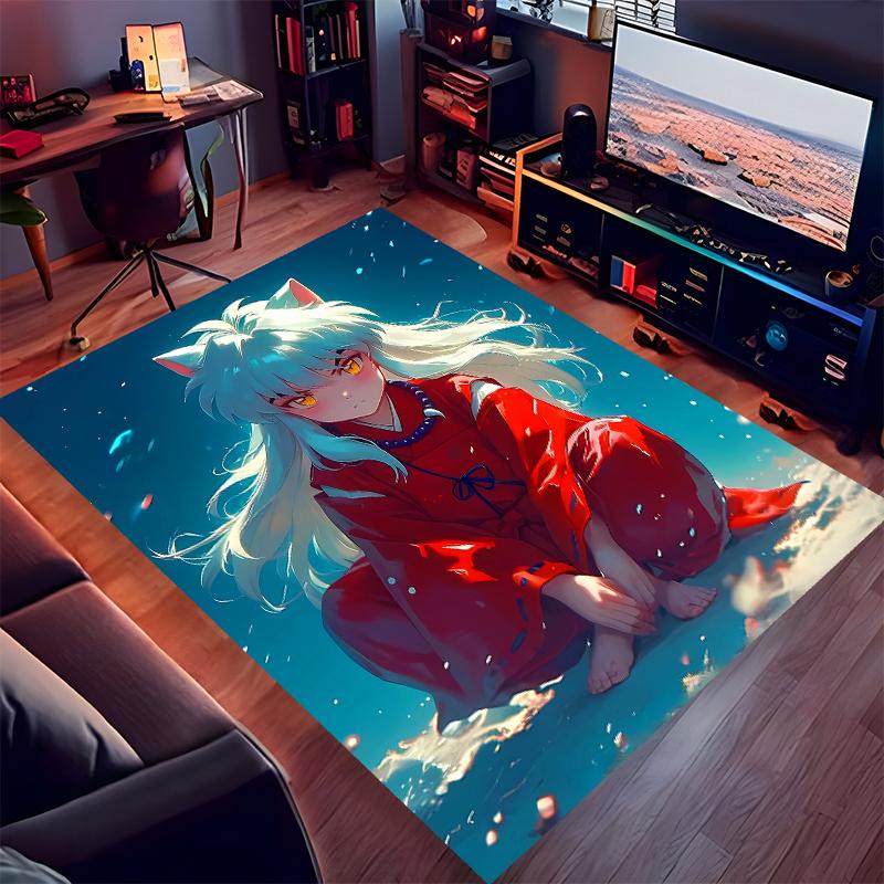 1pc Inuyasha Print Area Rug - Soft,Washable Non-Slip Indoor Mat for Office Chairs,Living Room,Home Office Decorative Rug