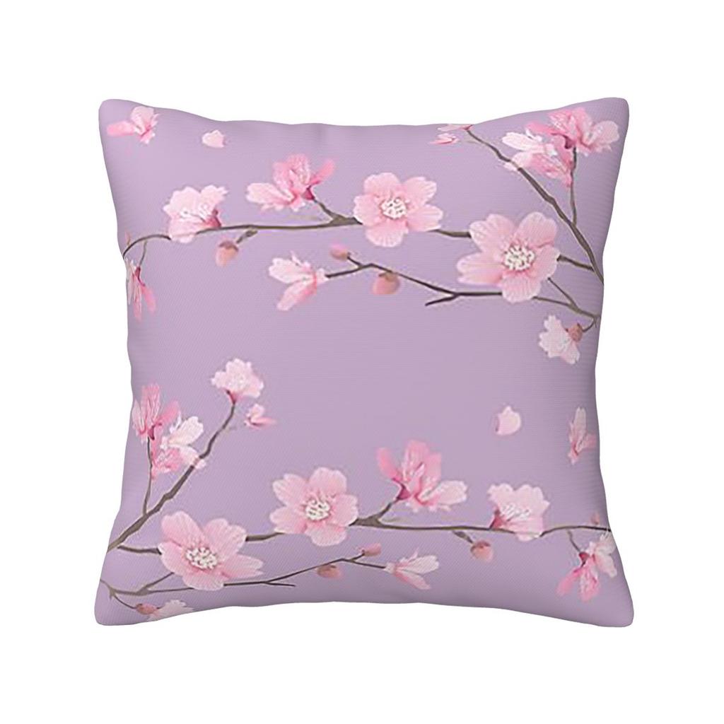 Cherry Blossom Flower Plant - Pastel Purple Square Pillowcase Pillow Cover Cushion Decor Comfort Throw Pillow for Home Bedroom