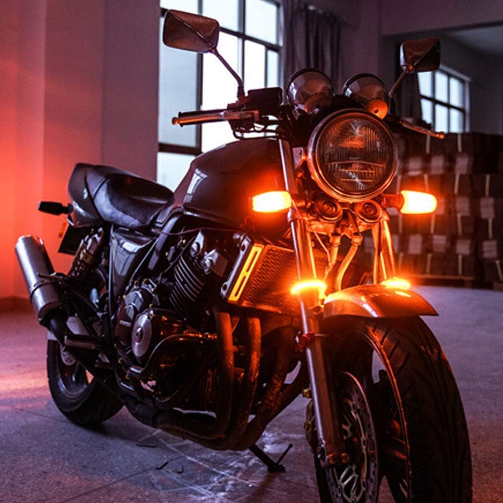 2PC Flexible Switchback Dual-Color White & Amber Motorcycle LED Fork Turn Signal Blinkers DRL Daytime Running Light Waterproof Adjustable Stips Bars