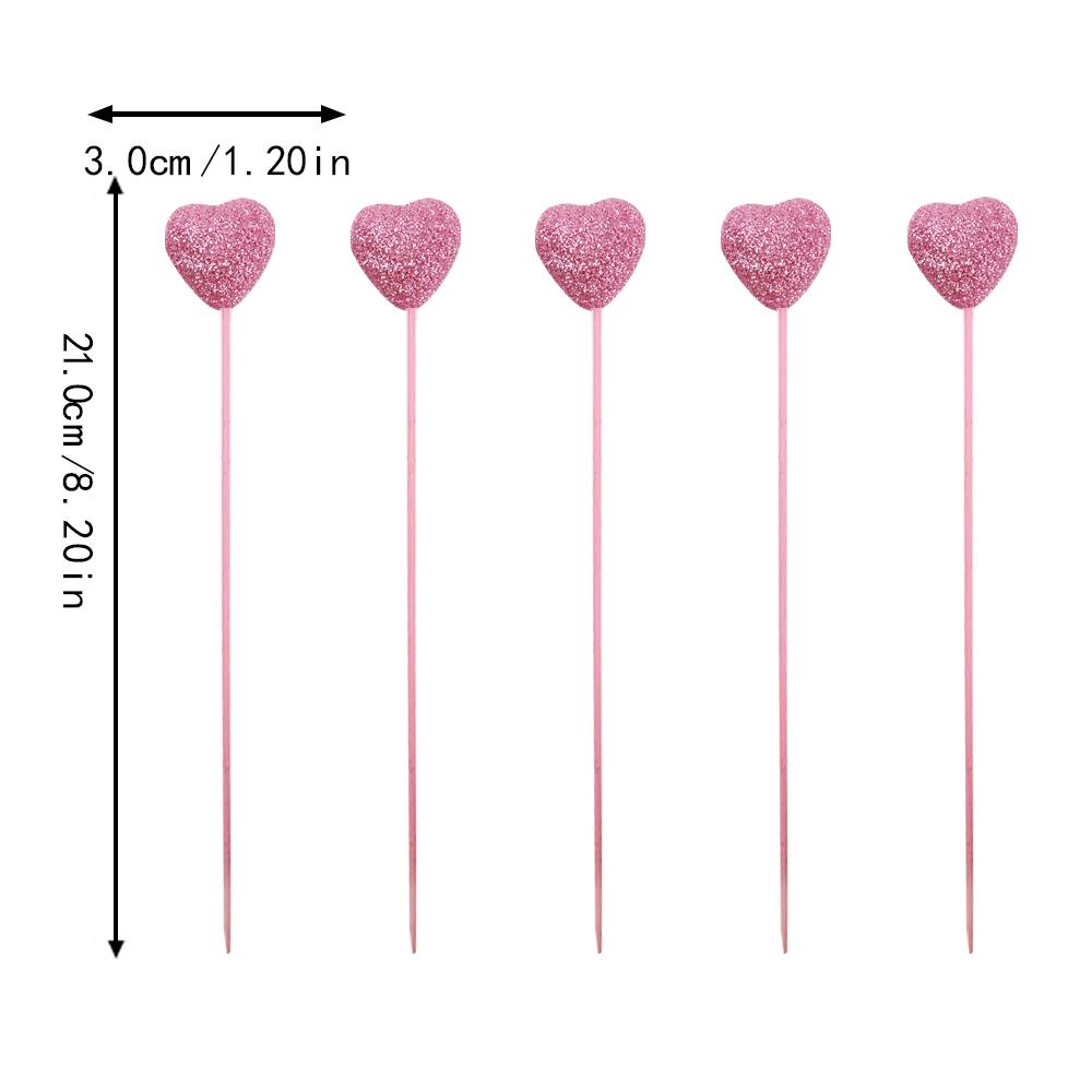 5pcs Valentine‘s Day Glitter Red Pink Foam Heart Picks Stick Wedding Mother's Day Flower Arrangements Floral Bouquet Home Decor