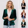 Dameblazer i fløyel med rynker 45720 Erme Revers Åpen front Cardigan Damer Kontor