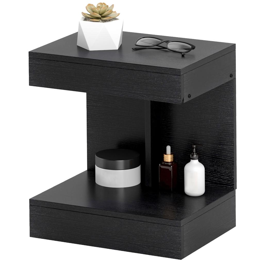 Nightstand, Side Table with Drawer and Storage Compartment, Modern Sofa Table with Shelf for Various Rooms, Black