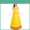Elegante Vestido de Fantasia da Princesa Daisy com Luvas e Adorno de Cabeça para Diversão de Halloween