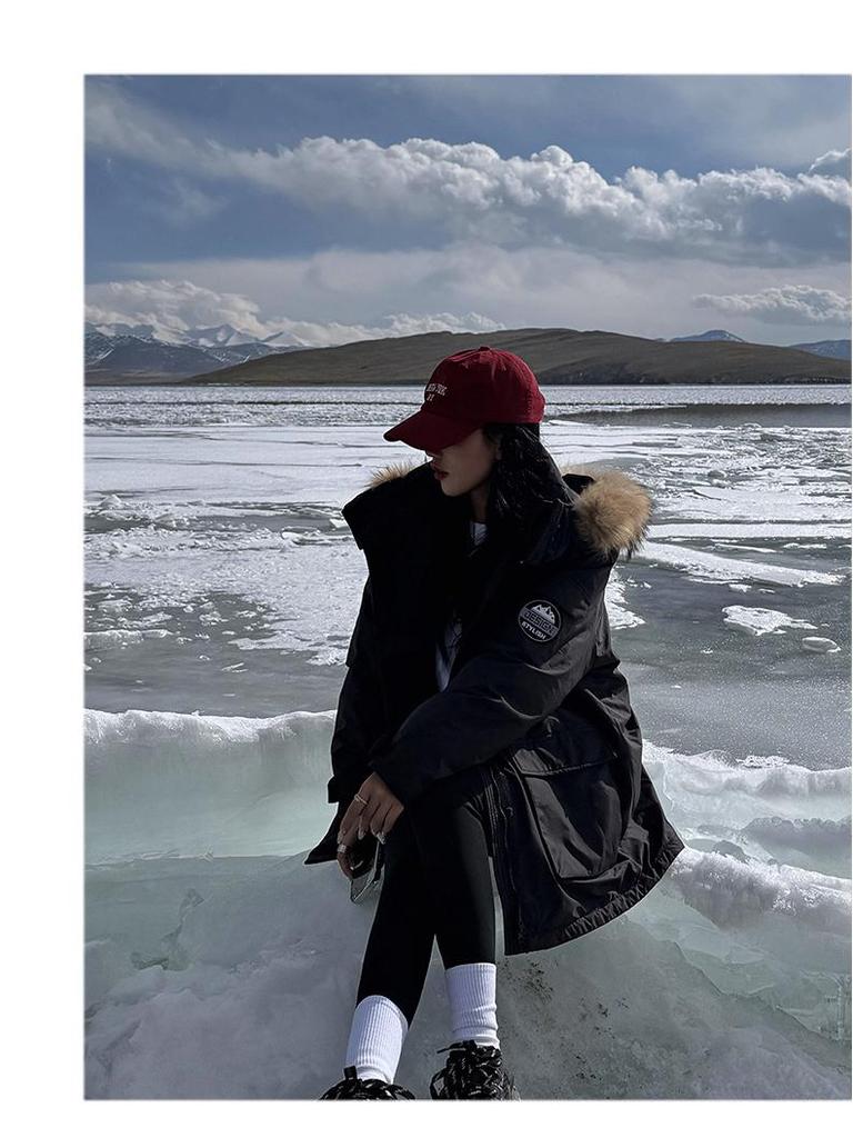 Women's High-End Thickened Winter Parka with Large Fur Collar - Mid-Length Warm Cotton-Padded Coat