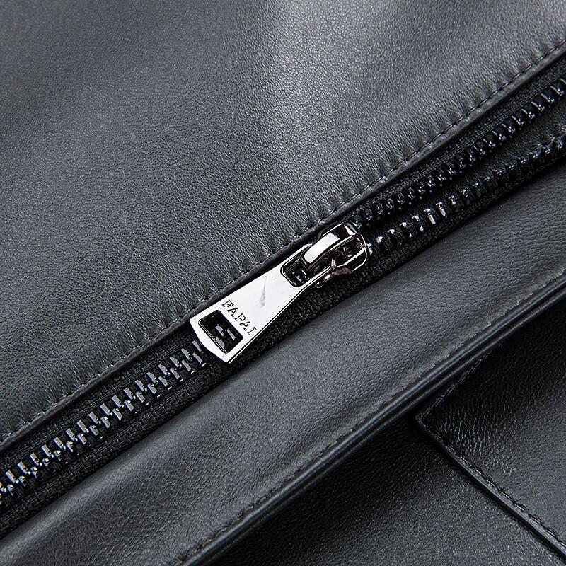 FAPAI Men's Genuine Sheepskin Stand-Collar Leather Jacket