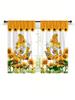 2 Pcs Window curtain,Modern Fresh Checkered Sunflower Printed Home Decoration Kitchen Bedroom Window Curtains With Rod Pocket