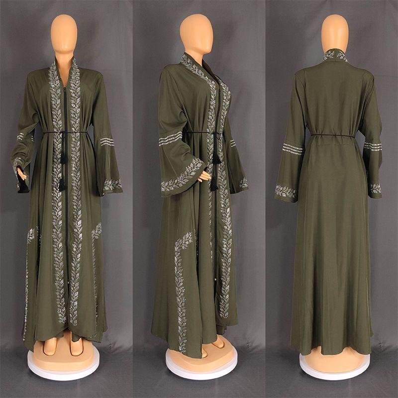 Arabic Zipper Cardigan Long Gown Indonesia Cross-Border Plus Size Women's Horn Long Sleeves Dress Open Dress