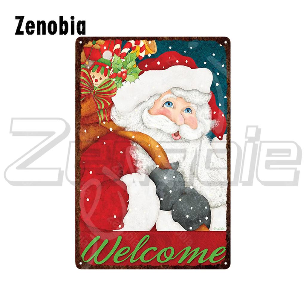 Christmas Metal Sign Santa Claus and Snowman Vintage Tin Sign Metal Plate Holiday Merry Christmas New Year Home Wall Decoration