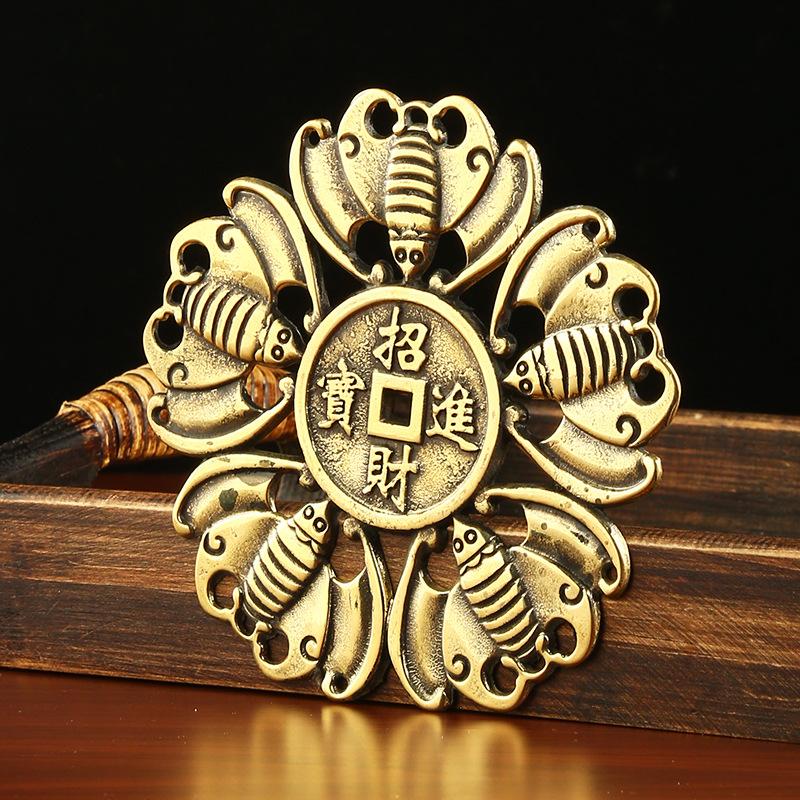 Brass Double Fish Fu Character Tag Hanging Hollow Craft Fu Character Bat Money Five Blessings Dragon and Phoenix Five Fu Ornamen