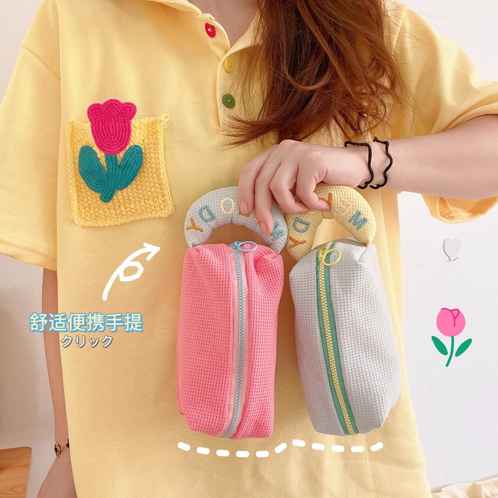 Macaron Pencil Case Student Large-capacity Fabric Stationery Bag Simple Contrasting Color Pencil Case Stationery Case