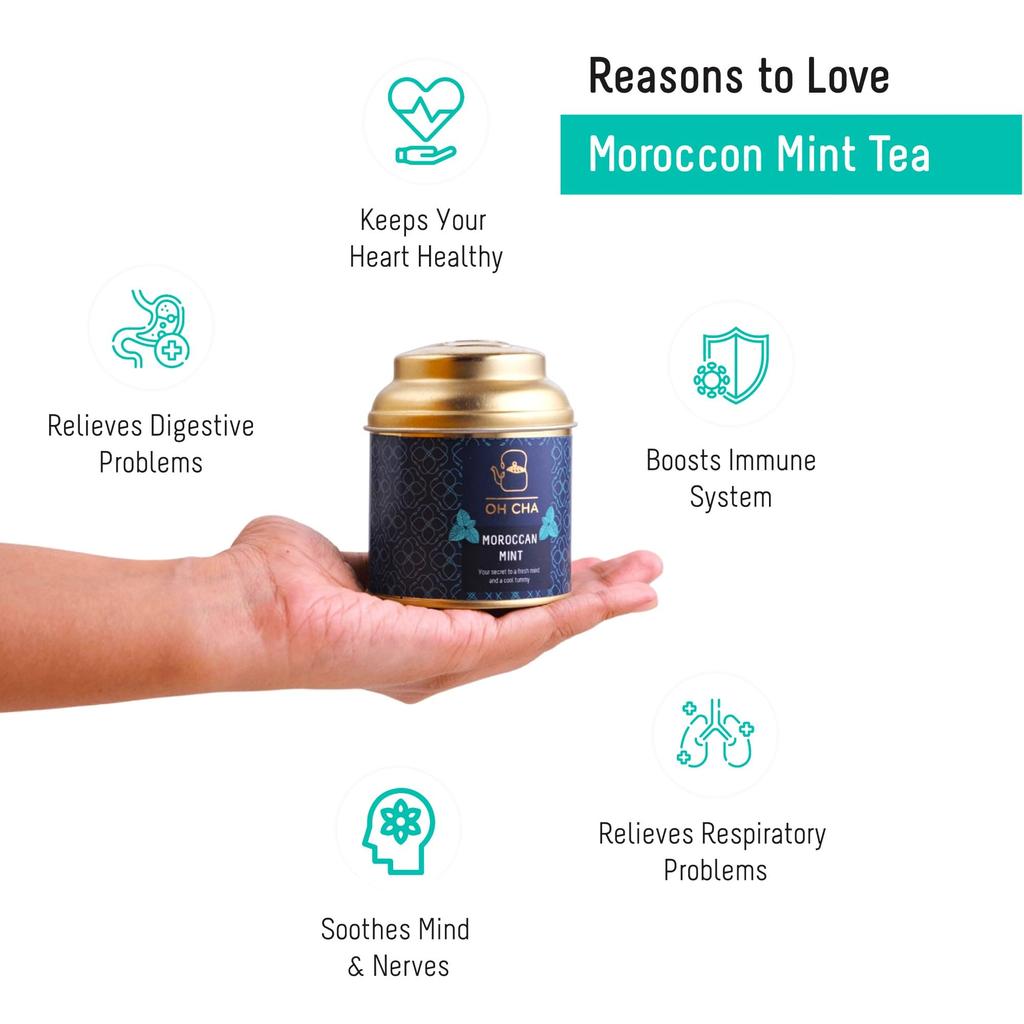 OH CHA - Spearmint Tea, Moroccan Origin | 100gms, Spearmint Tea for PCOS, PCOD Peppermint Tea blend | Classic Moroccan Mint Tea with Fennel