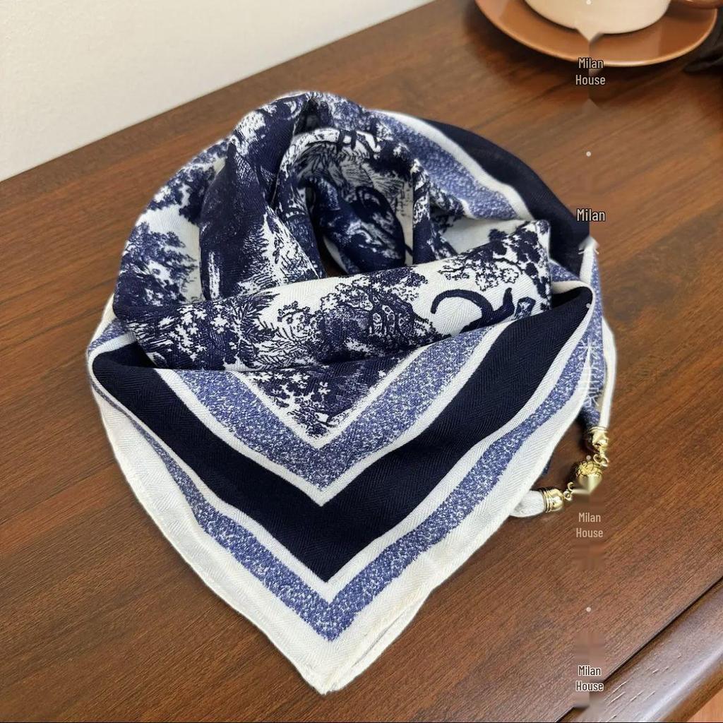 Chic Autumn/Winter Silk Scarf with Magnetic Golden Ball Clasp – Korean Style Neck Warmer