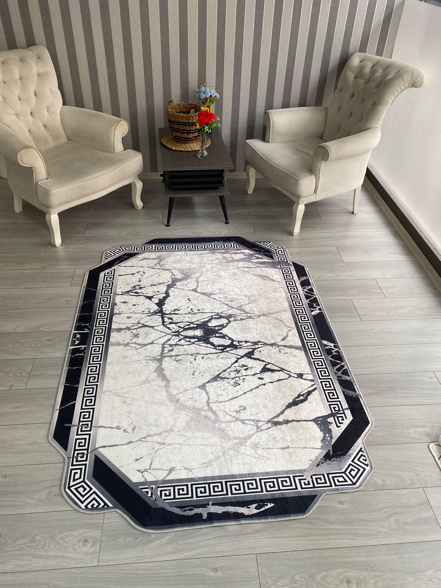 

YTRHOME Home Modern L9070-1 Нескользящая точечная основа с цифровой печатью нового поколения для гостиной, кухни, прихожей, ковра и напольного коврика 50 x 80 серый/чёрный