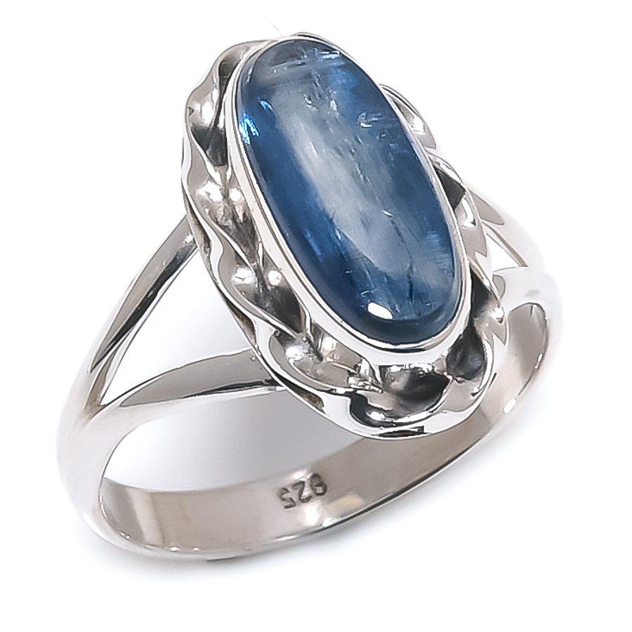 Natural Blue Kyanite Gemstone Handmade 925 Solid Silver Jewelry Ring Size 8 c7j71